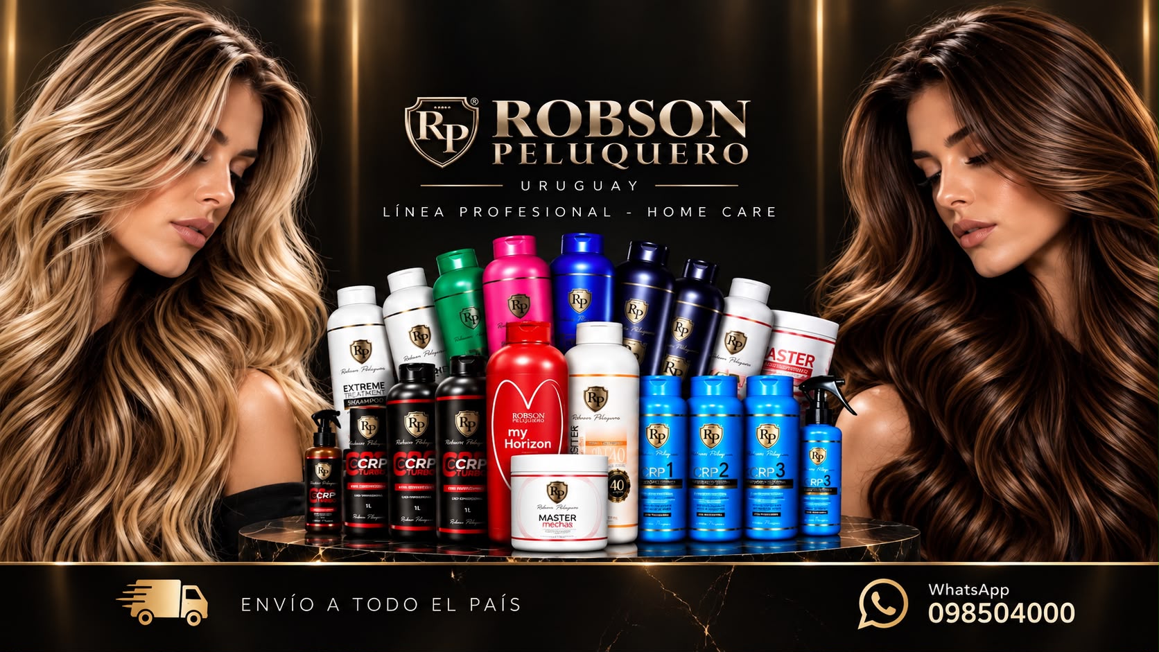Robson Peluquero Uruguay · Línea Profesional - Home Care · Envío a todo el país · WhatsApp 098 504 000